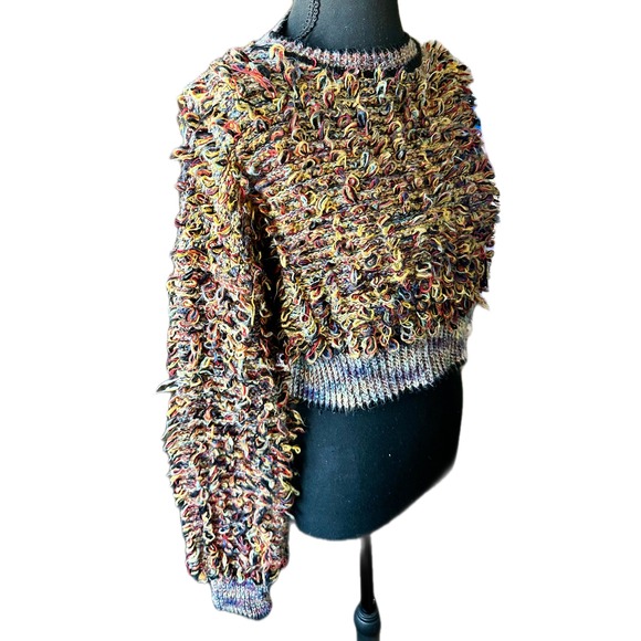 Kimchi Blue Womens XS Cropped Loop Knit Shag Sweater Multicolor Made in UK - Picture 2 of 5